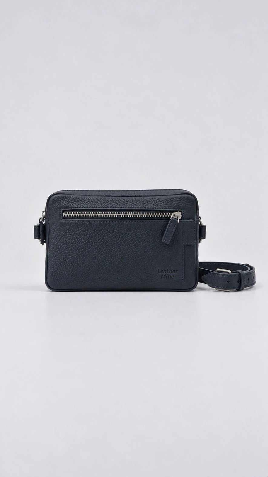 Minimalist navy leather crossbody bag for men 10091 – กระเป๋าหนังสะพายข้างผู้ชาย