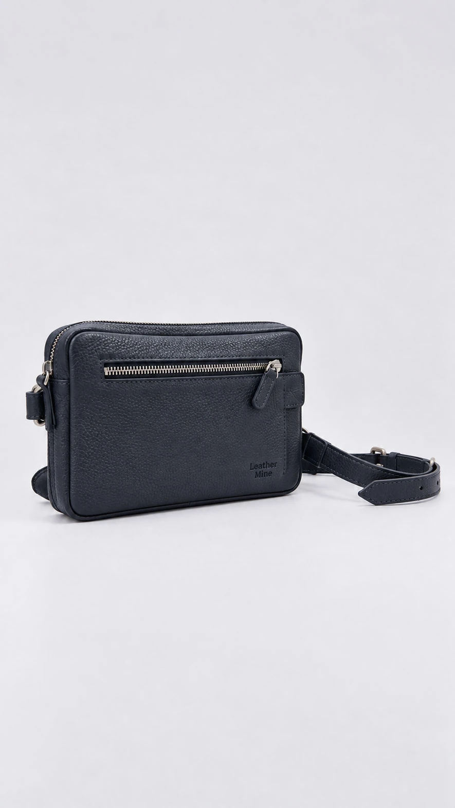 Navy pebbled leather belt bag for men 10091 with adjustable detachable strap