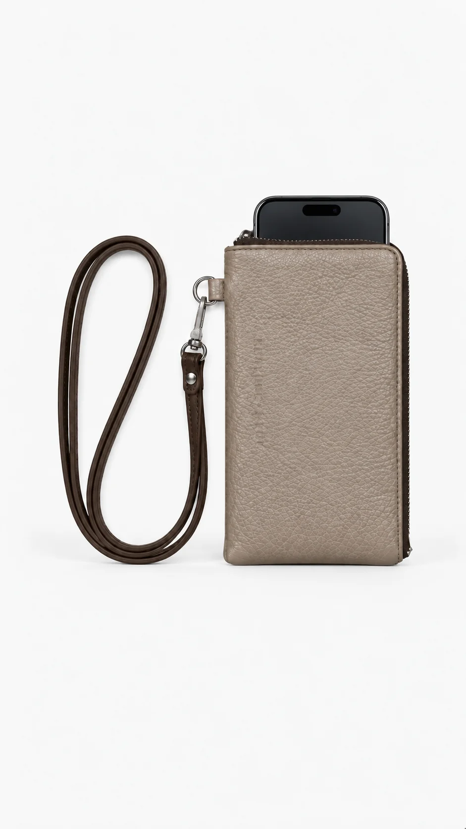 Two-tone leather phone bag 10338/3 with side zipper and dark brown strap