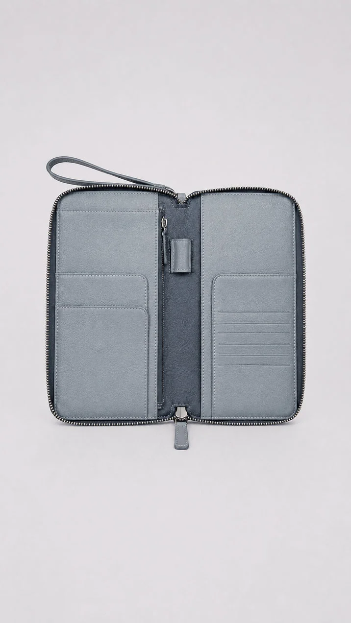 กระเป๋าใส่เอกสารเดินทางหนังแท้ลายลิ้นจี่ (Leather Travel Wallet) – โรงงานรับผลิต OEM Leather Mine