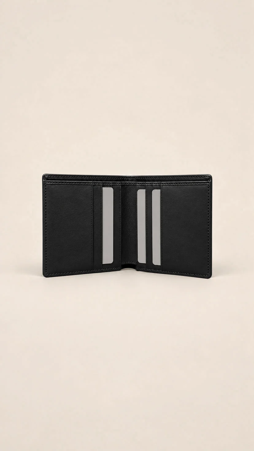 Compact vertical genuine black stingray leather bifold wallet HB446