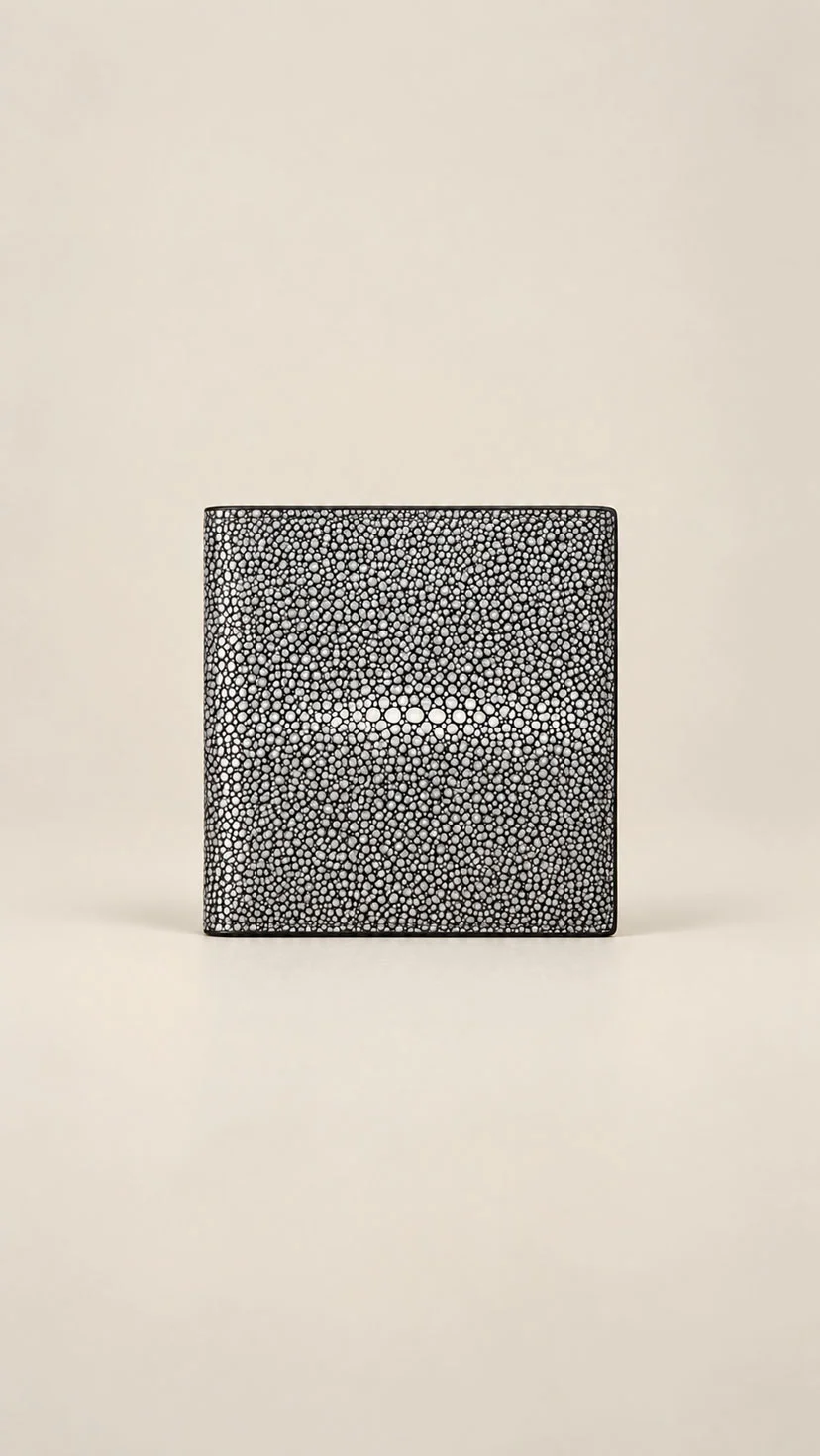 Compact vertical genuine black stingray leather bifold wallet HB446