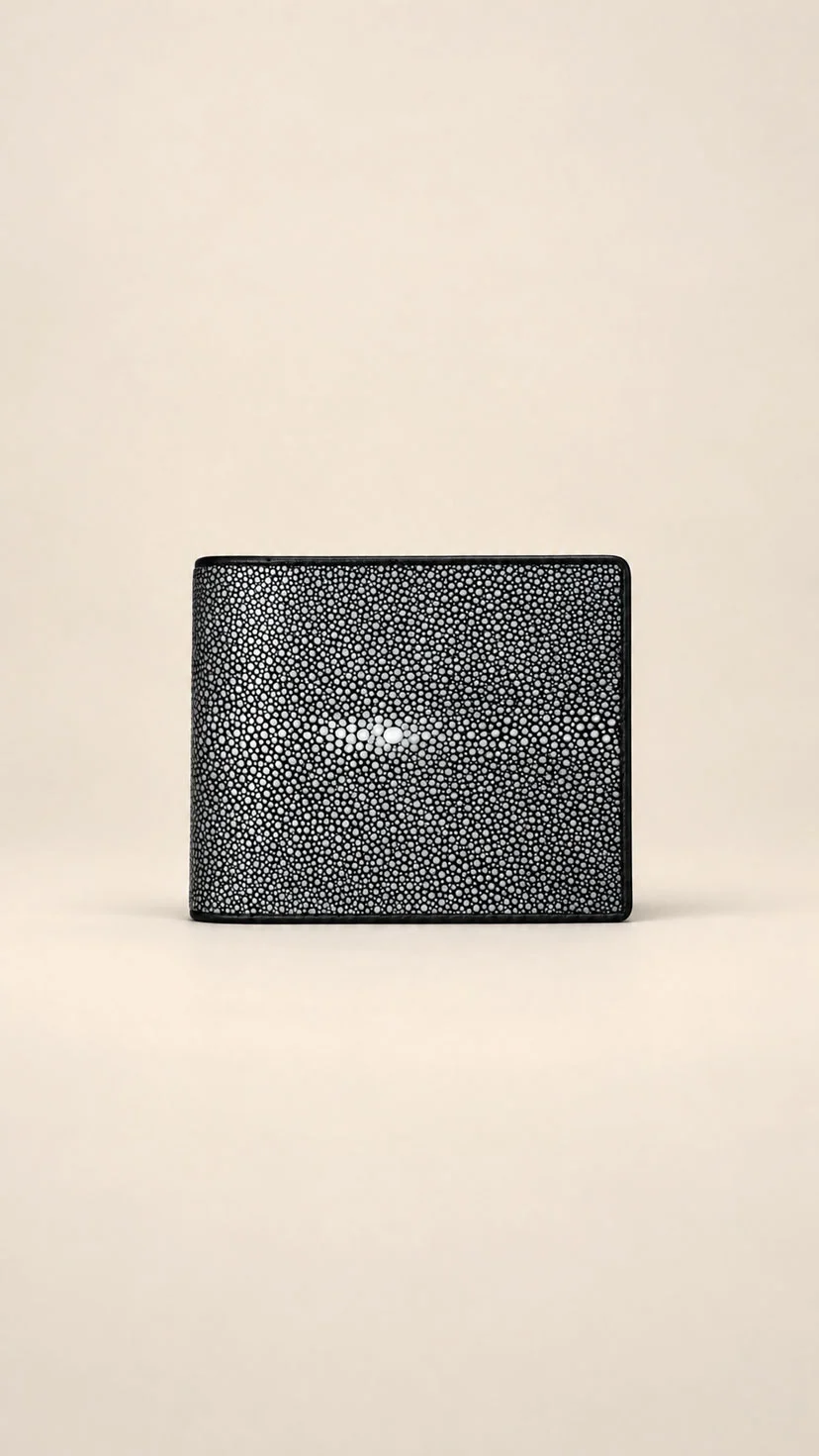Men’s black genuine stingray leather bifold wallet model 1233